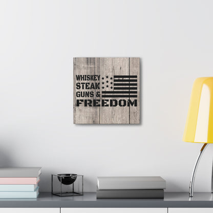 "Whiskey, Steak, Guns & Freedom" Canvas Wall Art - Weave Got Gifts - Unique Gifts You Won’t Find Anywhere Else!