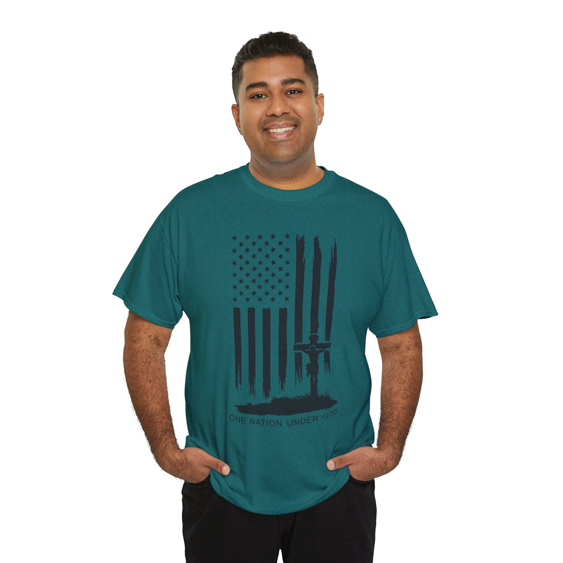 Comfortable 100% cotton t-shirt for faith and patriotic events.
