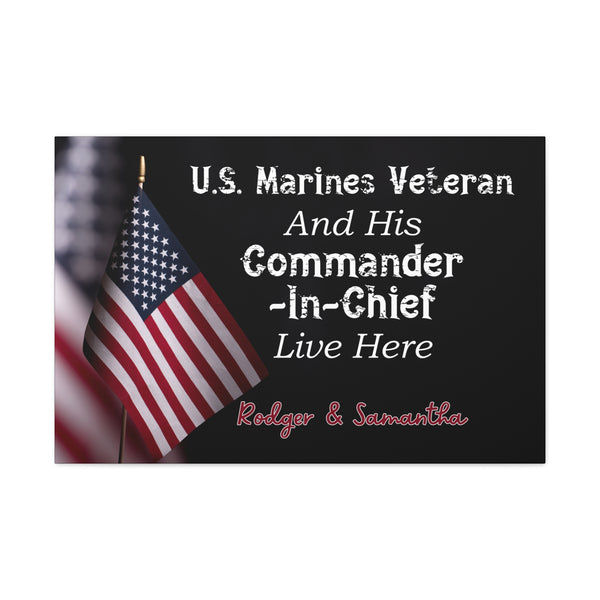 Patriotic Marine veteran canvas with custom names and years of service
