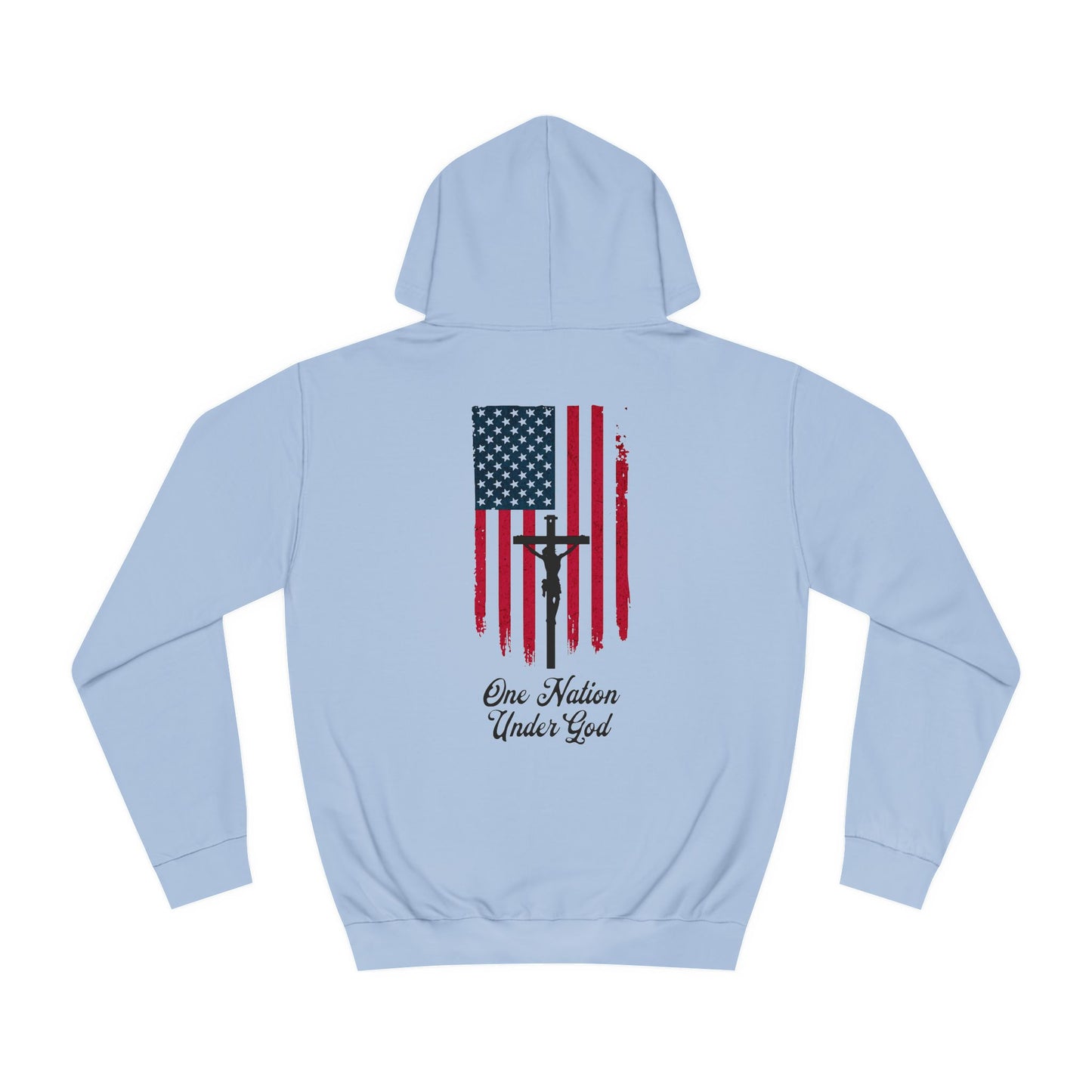 Conservative hoodie with distressed American flag and cross
