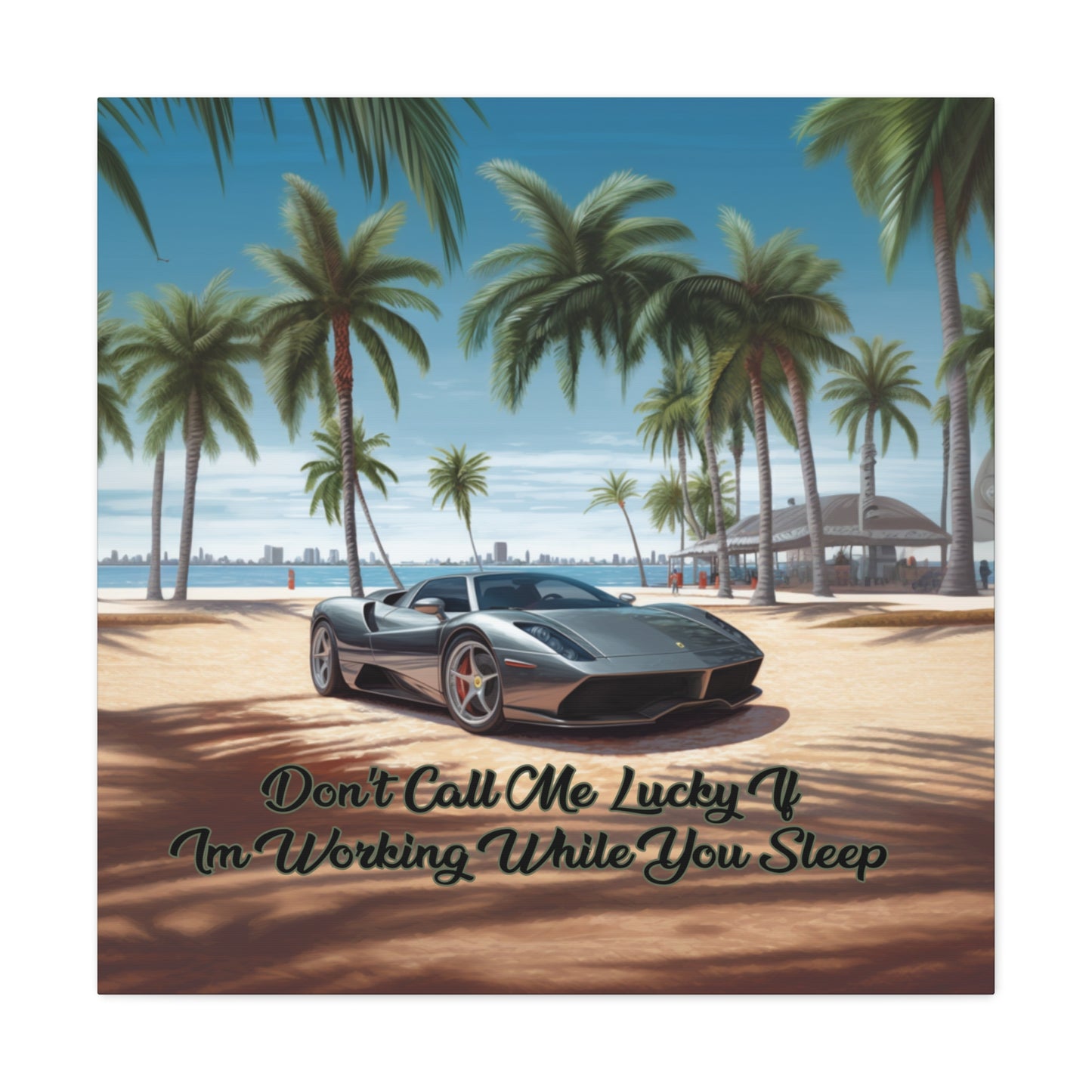 Entrepreneurial sports car canvas with palm trees
