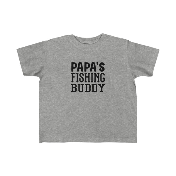 Family fishing day t-shirt for toddlers with "Papa's Fishing Buddy" phrase
