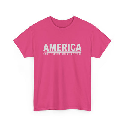 "Unisex Heavy Cotton Tee with American Flag Design"