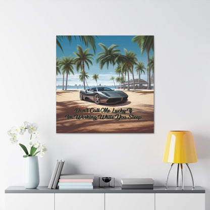 Sports car on beach wall art with inspirational quote
