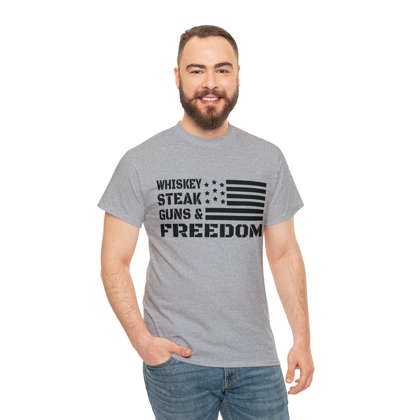 "Whiskey, Steak, Guns & Freedom" T-Shirt - Weave Got Gifts - Unique Gifts You Won’t Find Anywhere Else!