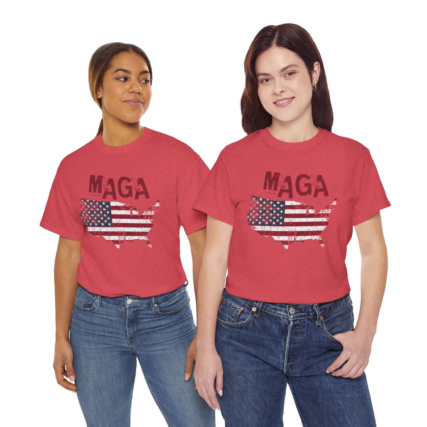 MAGA t-shirt with vintage text and USA flag shape
