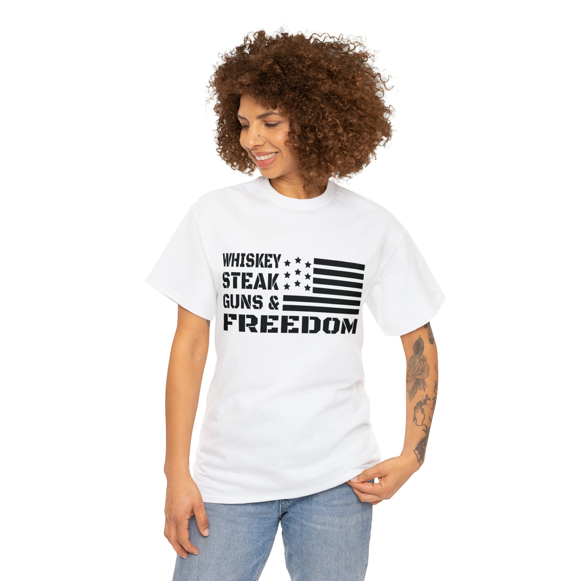 "Whiskey, Steak, Guns & Freedom" T-Shirt - Weave Got Gifts - Unique Gifts You Won’t Find Anywhere Else!