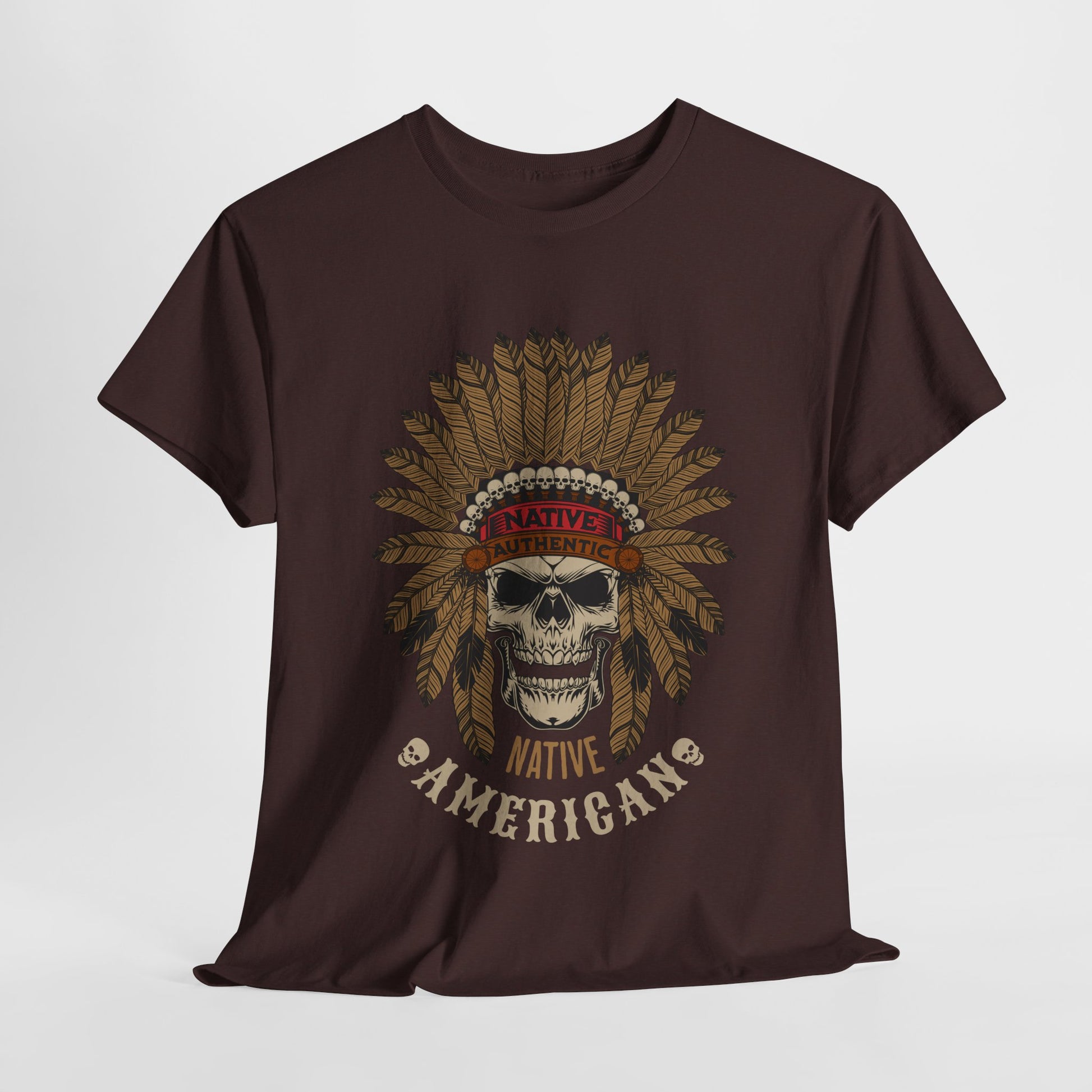 Skull with headdress t-shirt featuring Native American text
