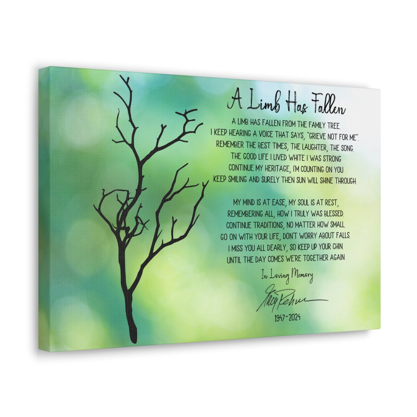 Tree branch silhouette memorial canvas with customizable text
