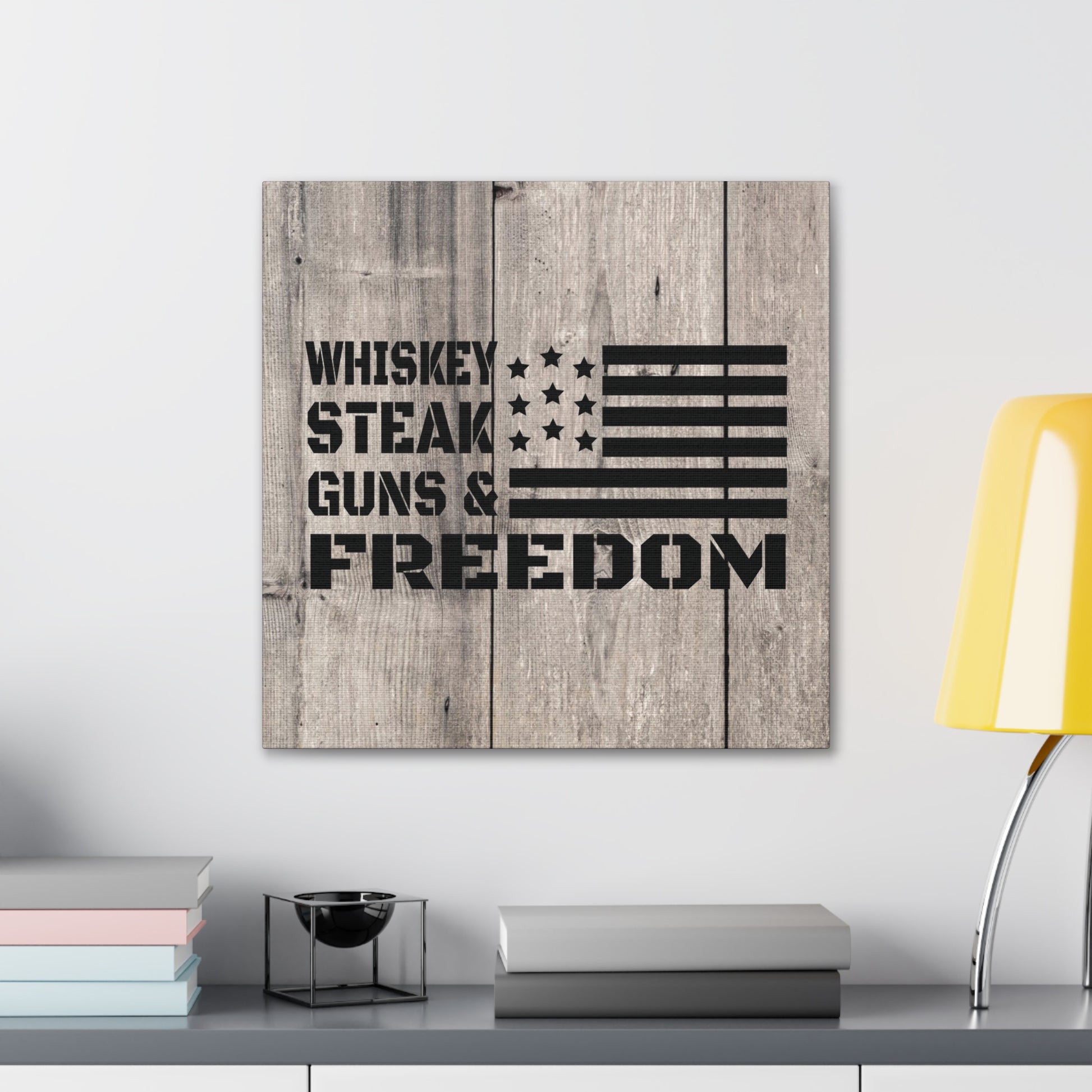 "Whiskey, Steak, Guns & Freedom" Canvas Wall Art - Weave Got Gifts - Unique Gifts You Won’t Find Anywhere Else!