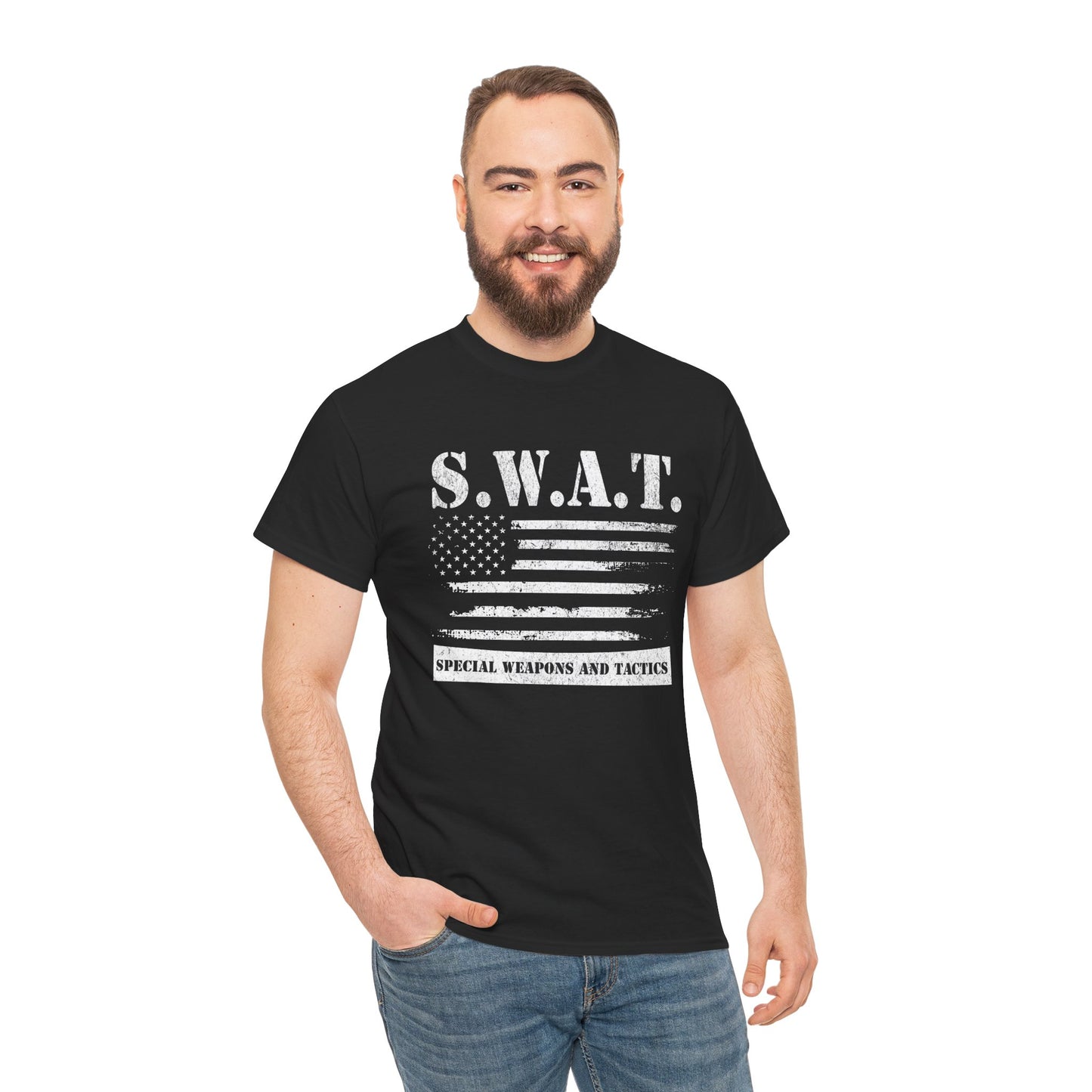 Men’s SWAT t-shirt with patriotic front design
