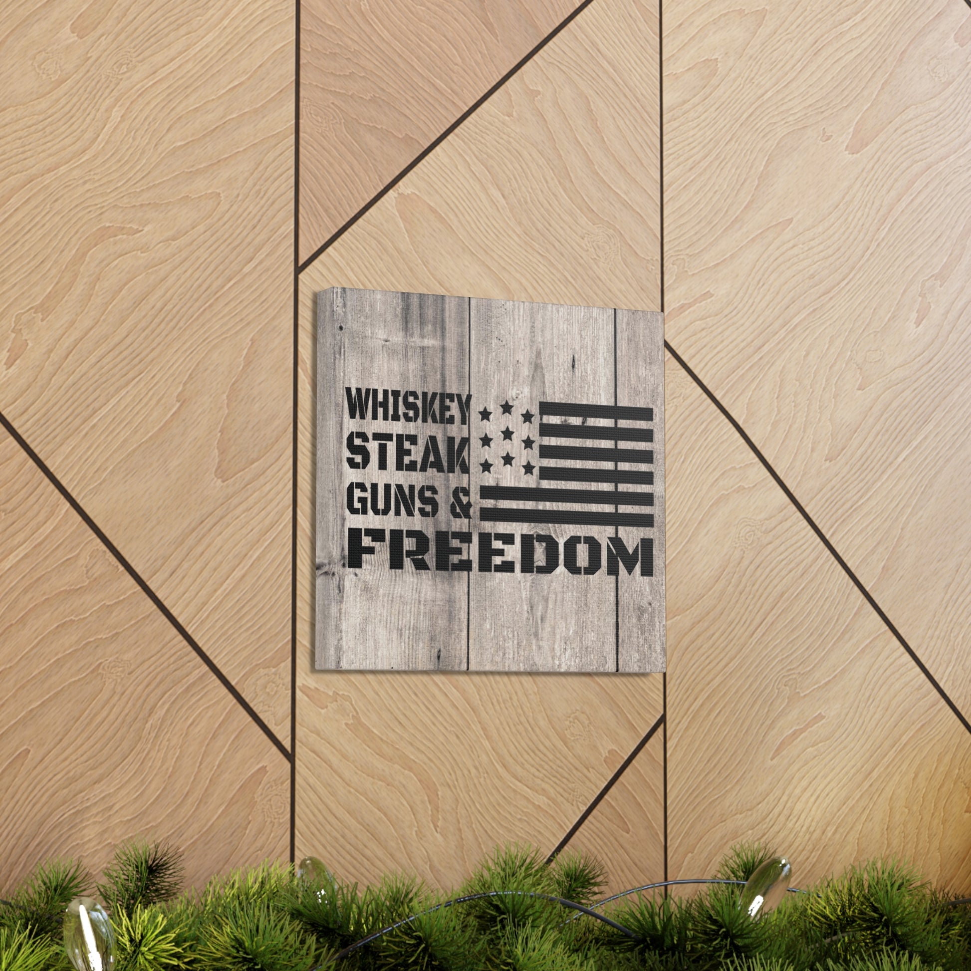 "Whiskey, Steak, Guns & Freedom" Canvas Wall Art - Weave Got Gifts - Unique Gifts You Won’t Find Anywhere Else!