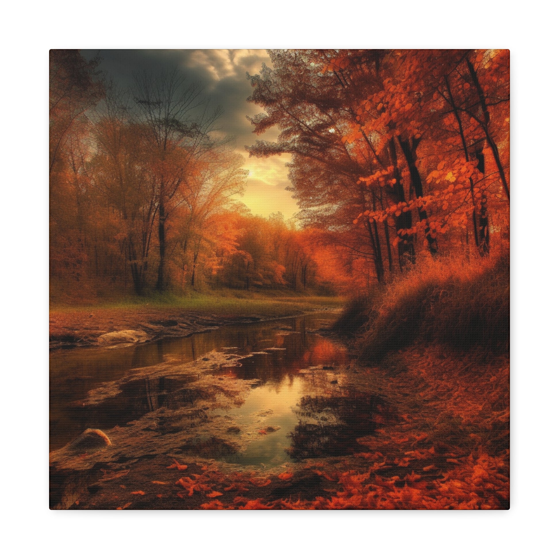 Autumn Art Print – Scenic Fall Forest Creek Canvas

