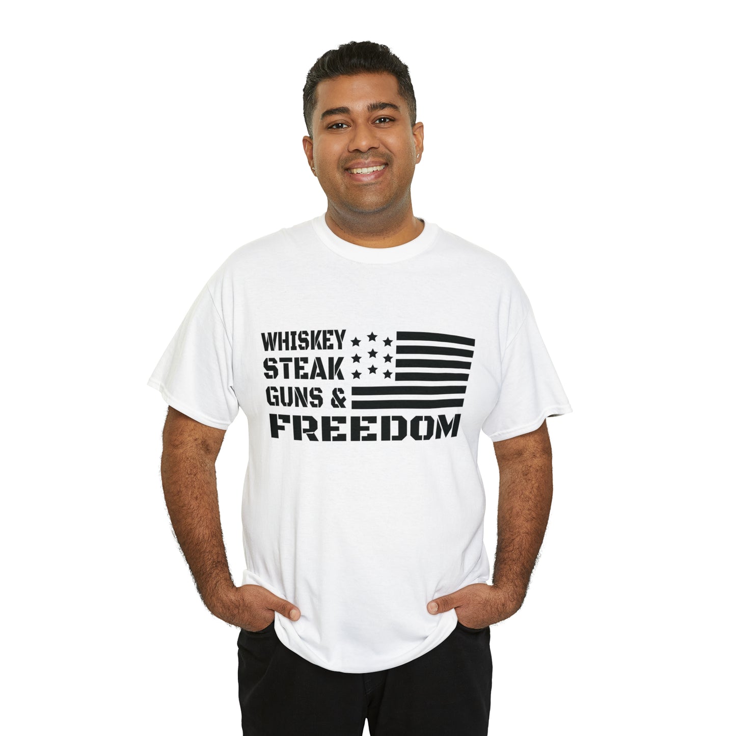 "Whiskey, Steak, Guns & Freedom" T-Shirt - Weave Got Gifts - Unique Gifts You Won’t Find Anywhere Else!