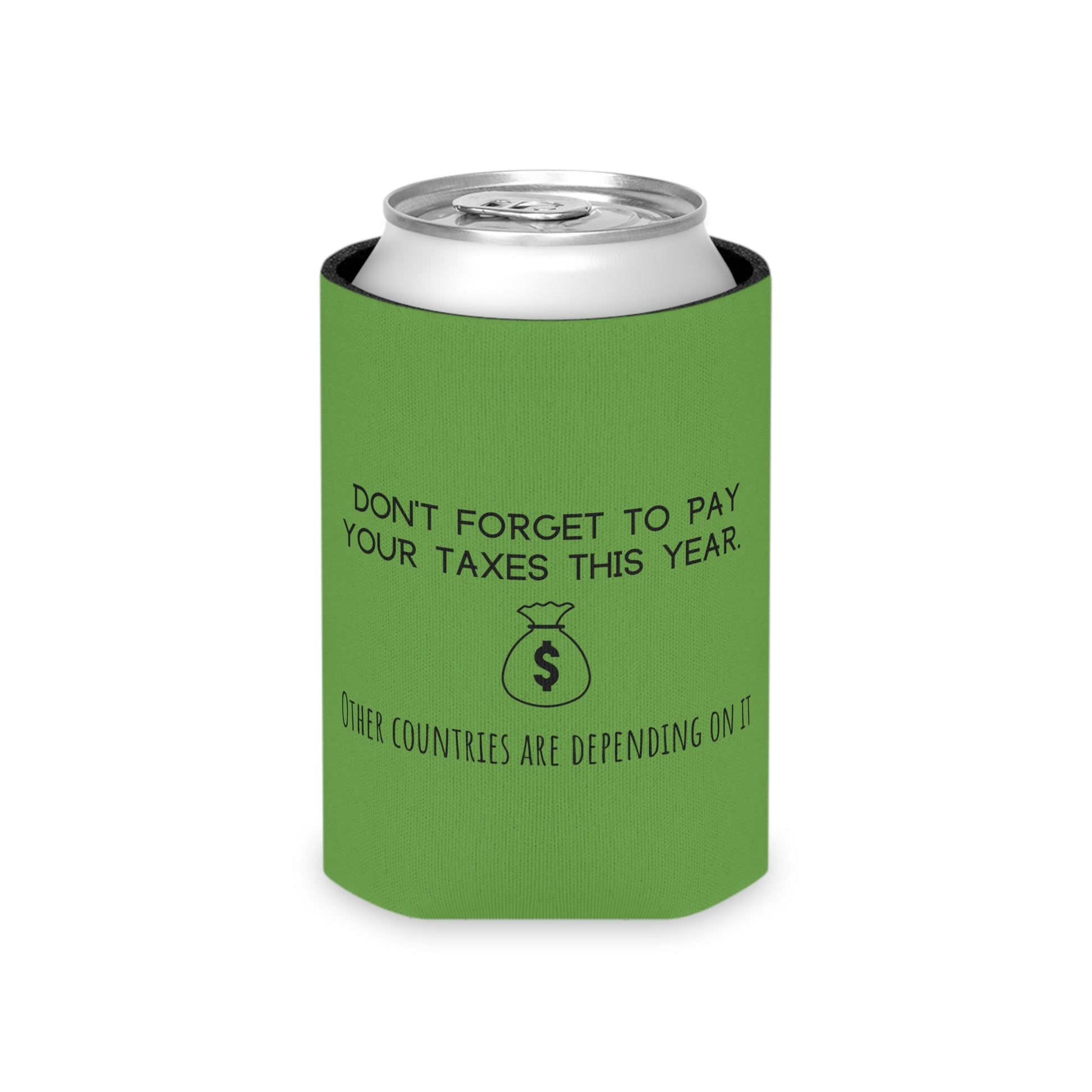 Patriotic Can Cooler for Tax Season Jokes
