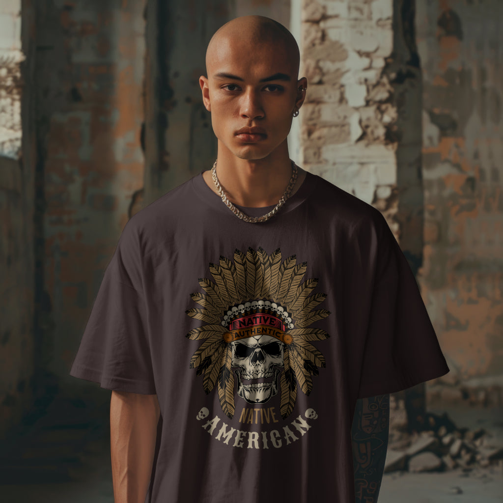 Native American t-shirt with skull and headdress design
