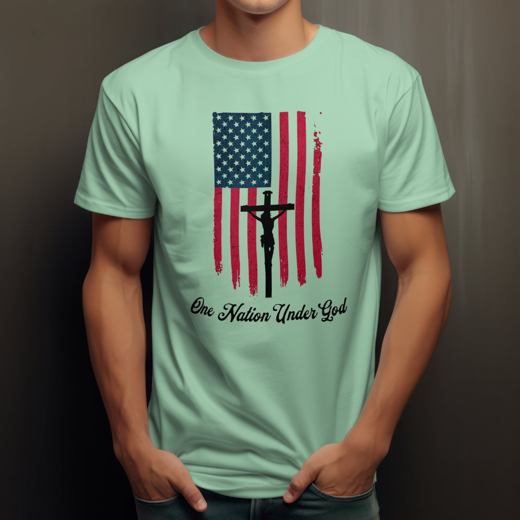 One Nation Under God shirt with American flag and cross
