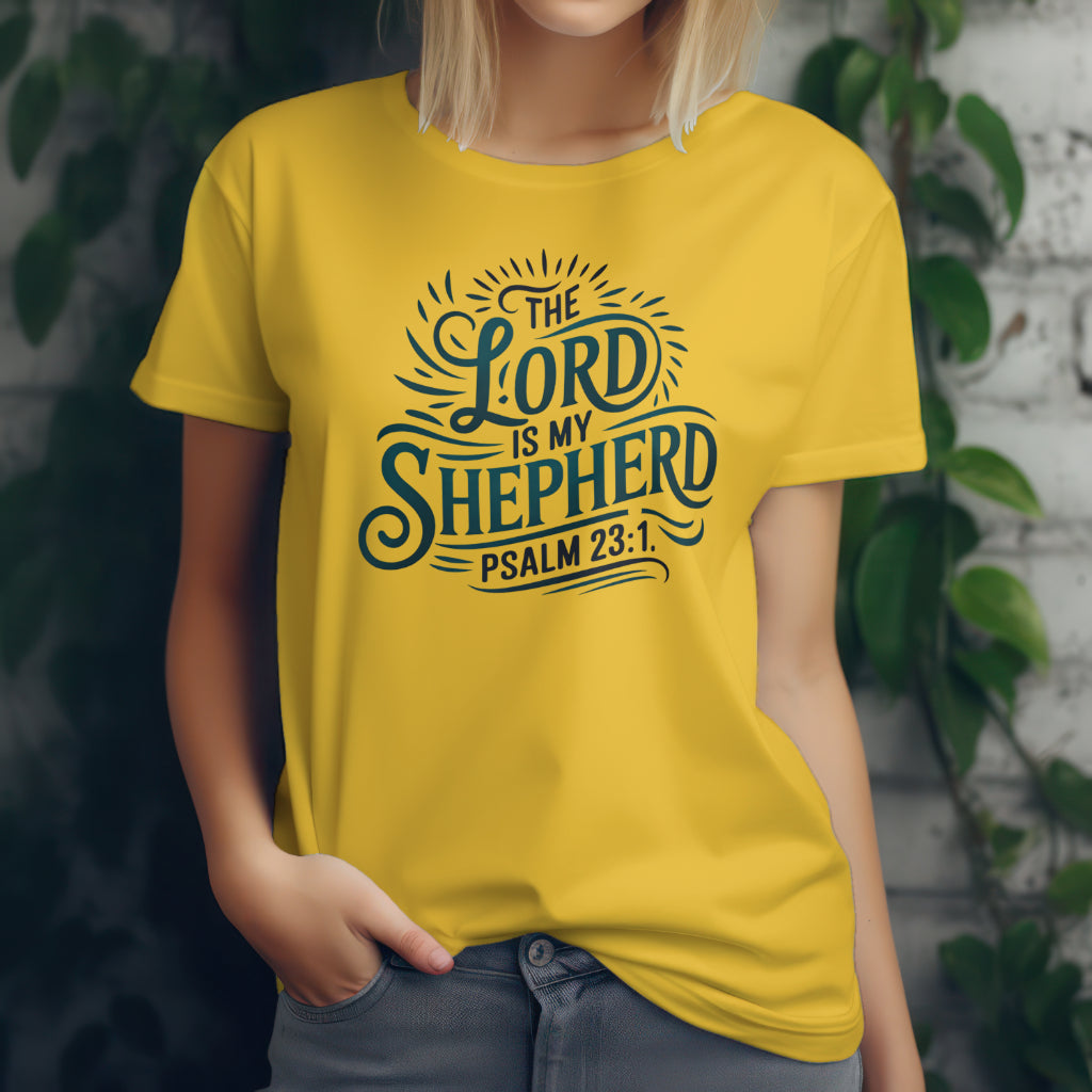 Psalm 23 shirt featuring "The Lord is My Shepherd" design in teal
