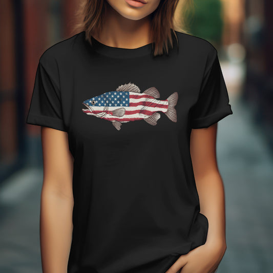 American flag fishing shirt with catfish design
