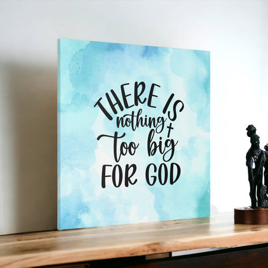 Inspirational Christian wall art with blue watercolor background
