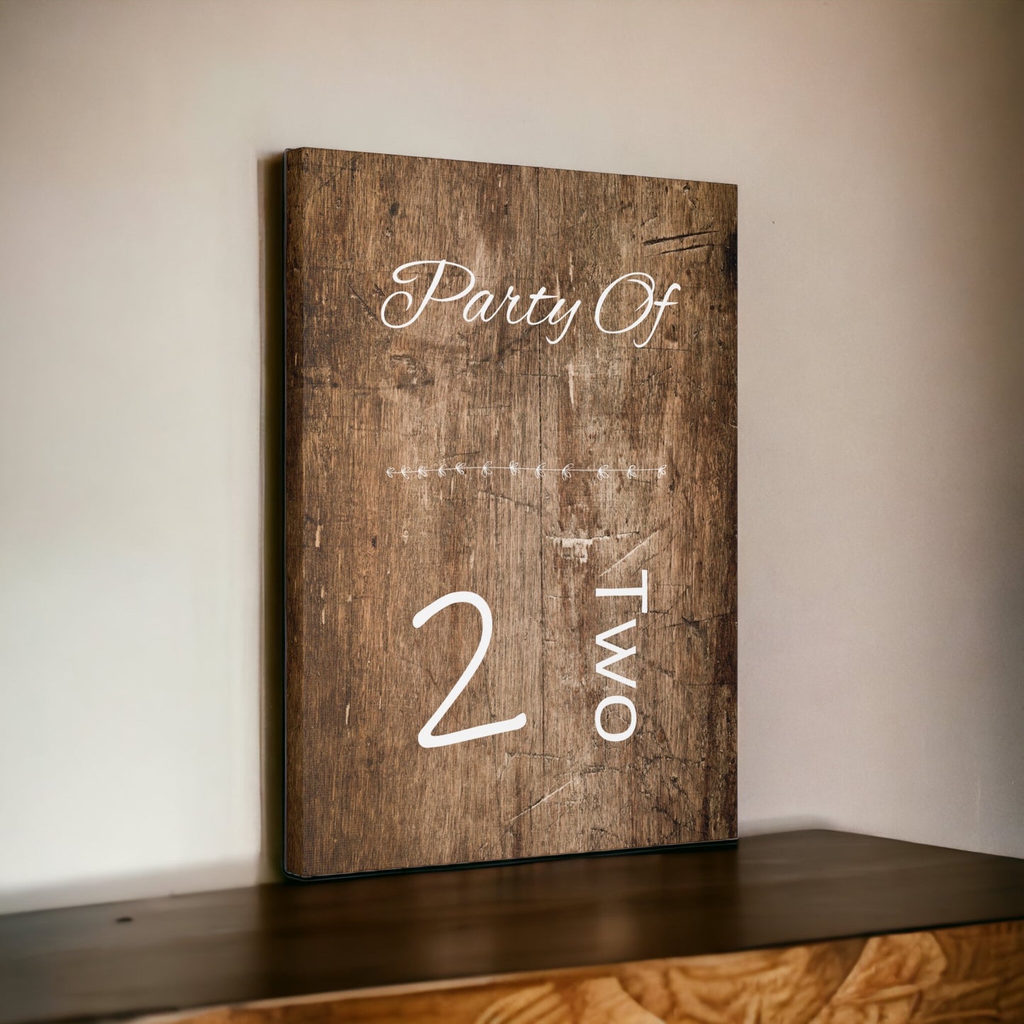 Party of 2 Sign – Rustic Brown Wedding Canvas Print

