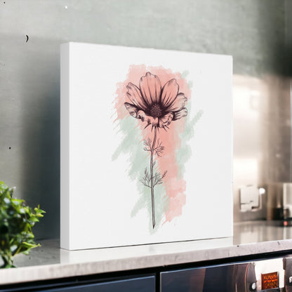 Minimalist watercolor wall mural with pink and white flower
