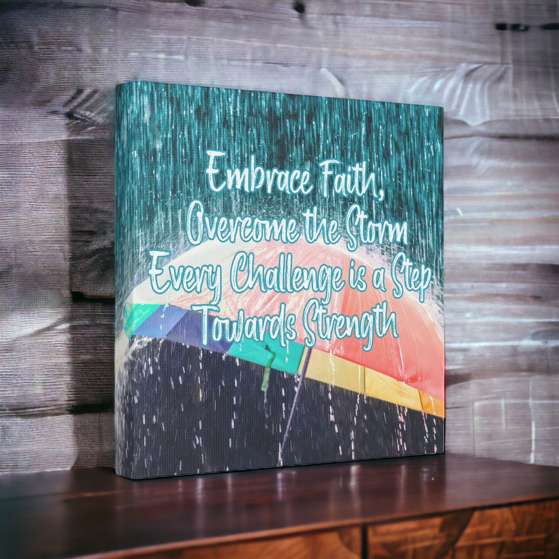 Faith wall decor canvas with inspirational rain and umbrella design
