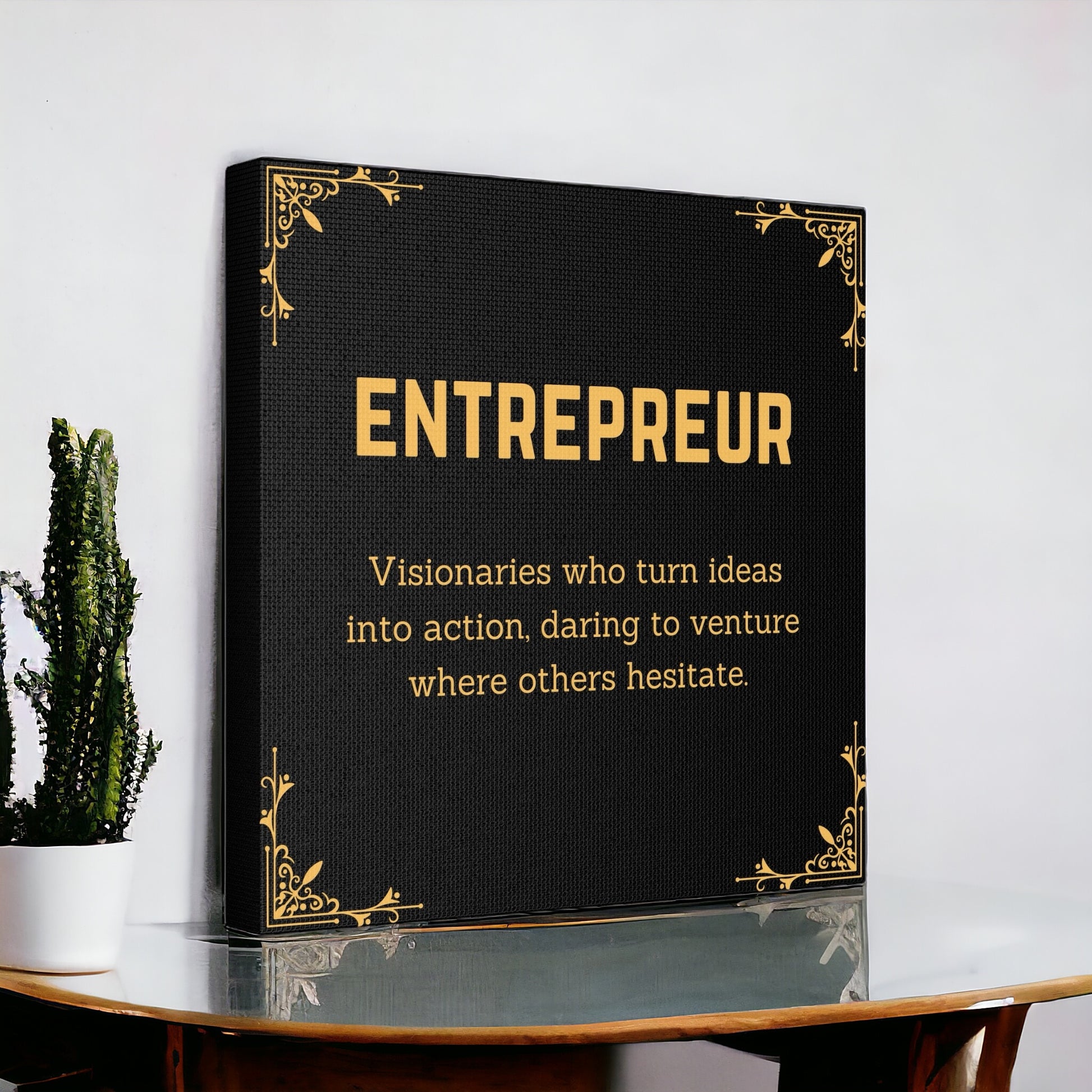 Entrepreneur wall art with gold accents
