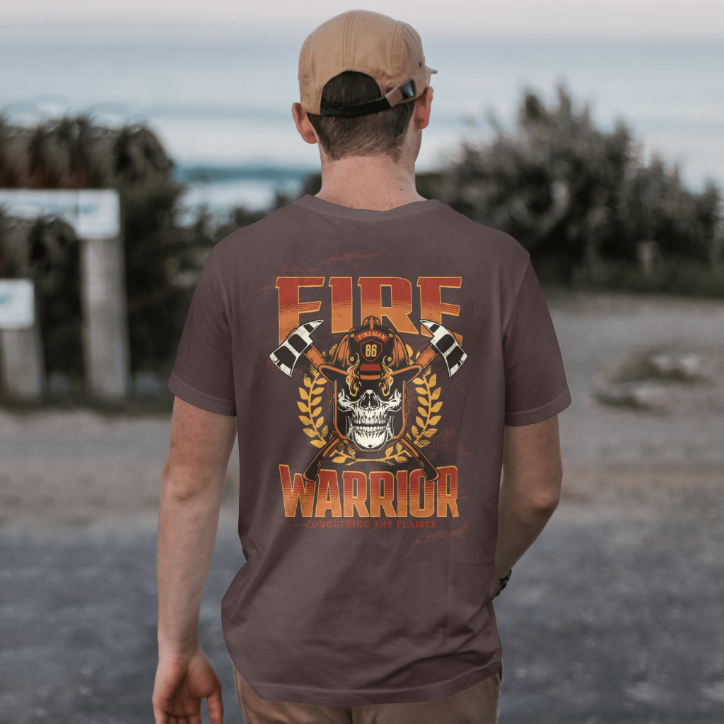 Fire apparel t-shirt with skeleton fireman design
