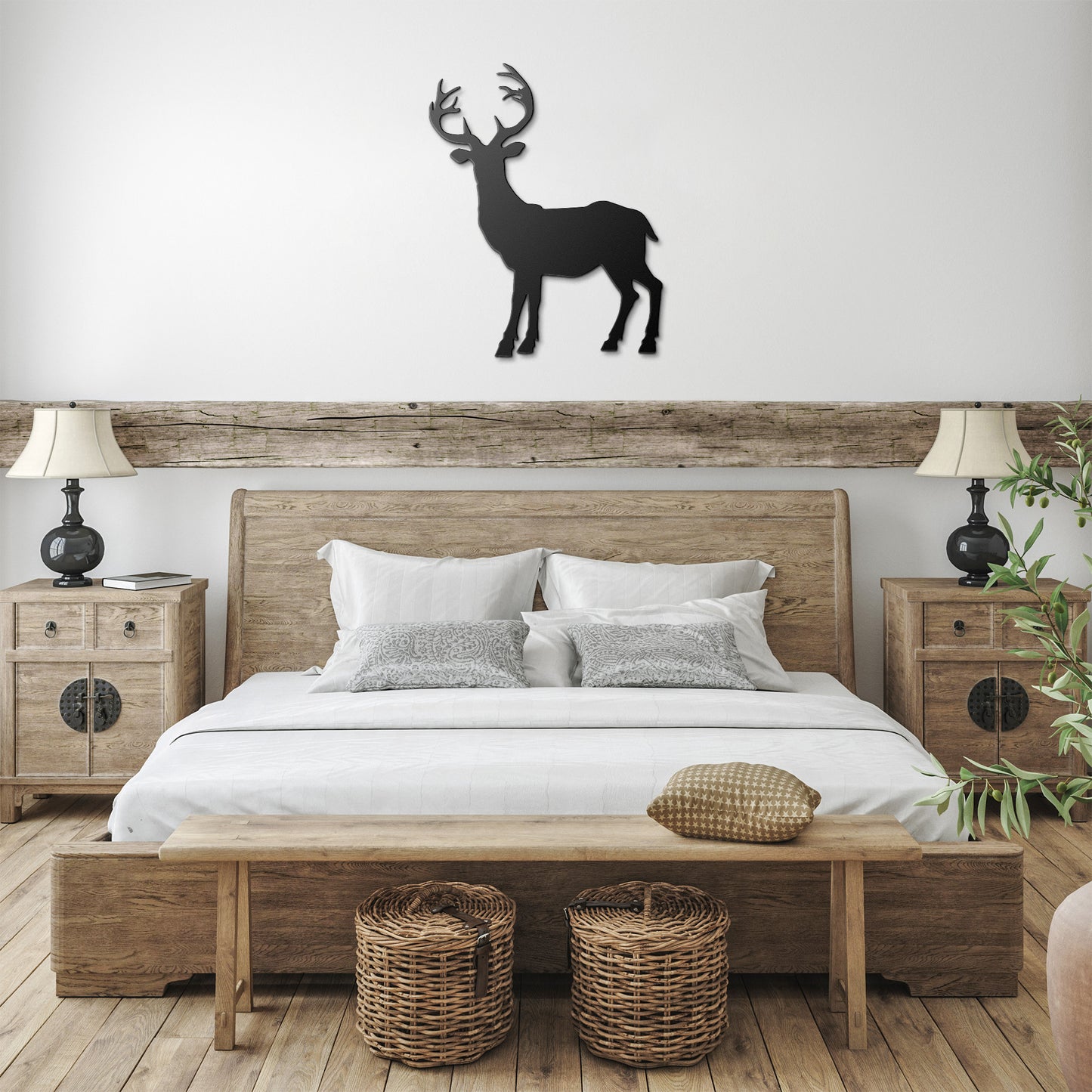 Rustic metal deer art with antlers
