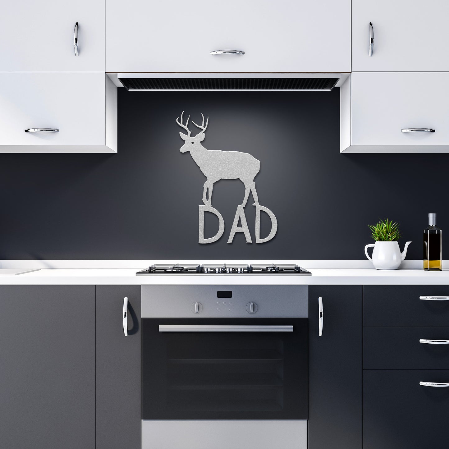 Steel sign with deer and dad lettering, ideal for hunters
