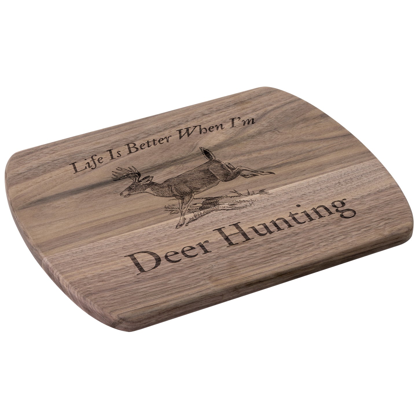 High-quality wooden cutting board celebrating deer hunting lifestyle.