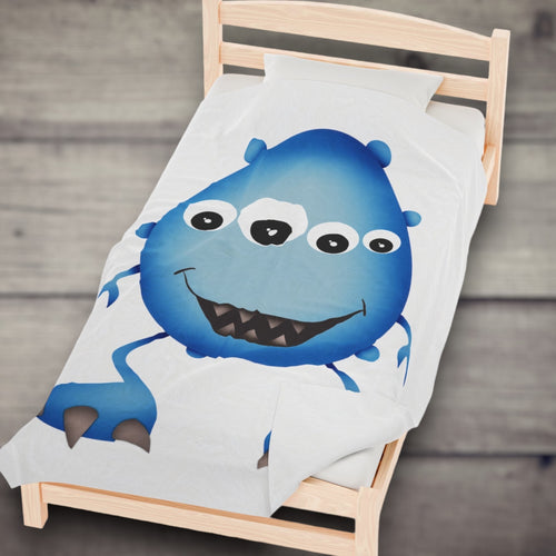 Cute Blue Monster Kids Plush Blanket