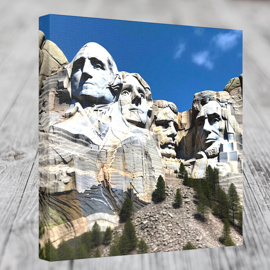 Mount Rushmore canvas wall art with vivid colors and sunny sky
