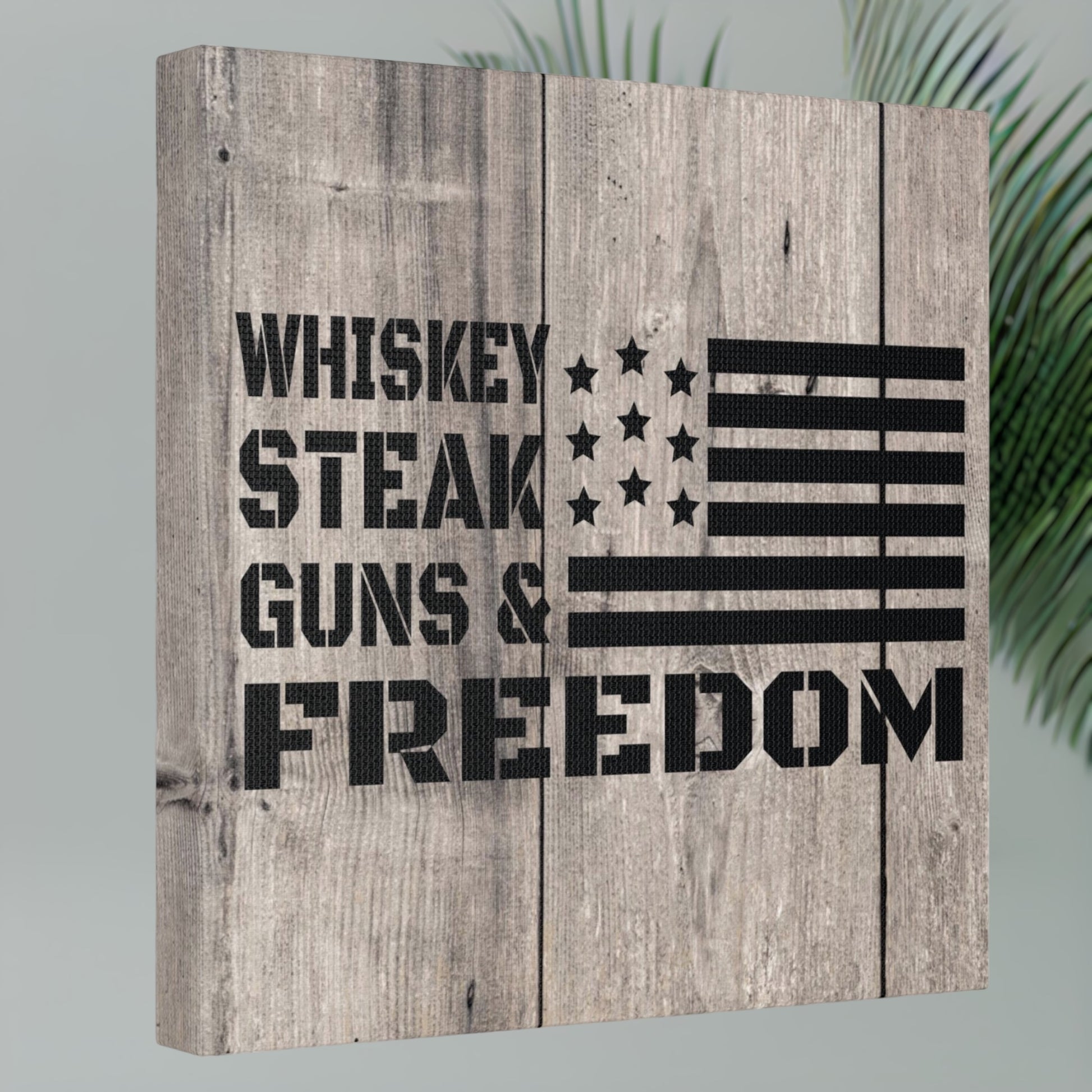 "Whiskey, Steak, Guns & Freedom" Canvas Wall Art - Weave Got Gifts - Unique Gifts You Won’t Find Anywhere Else!