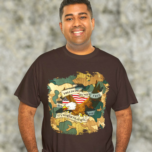 "Freedom Is Not Free" veteran tribute cotton t-shirt.