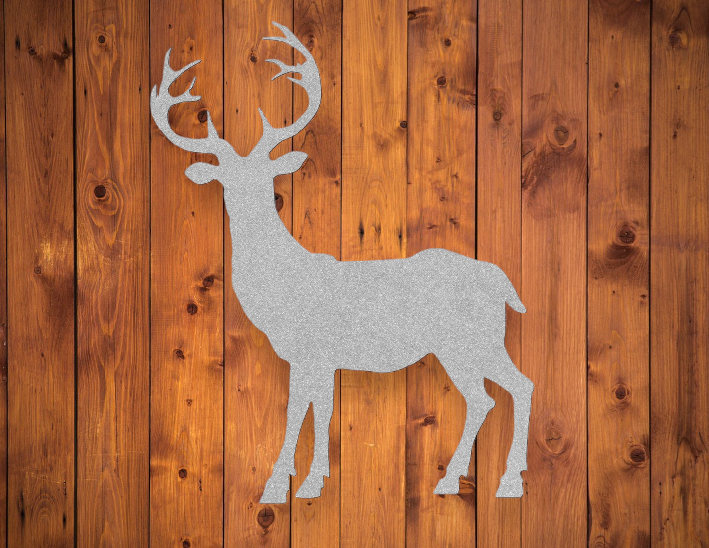 Metal deer wall art with large antlers
