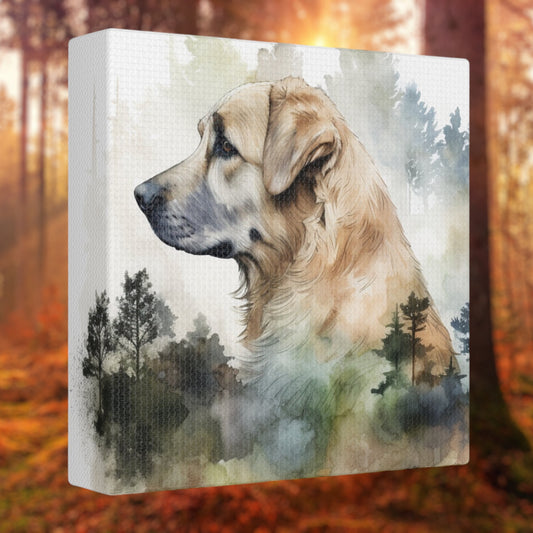 Watercolor dog art canvas with nature-inspired design
