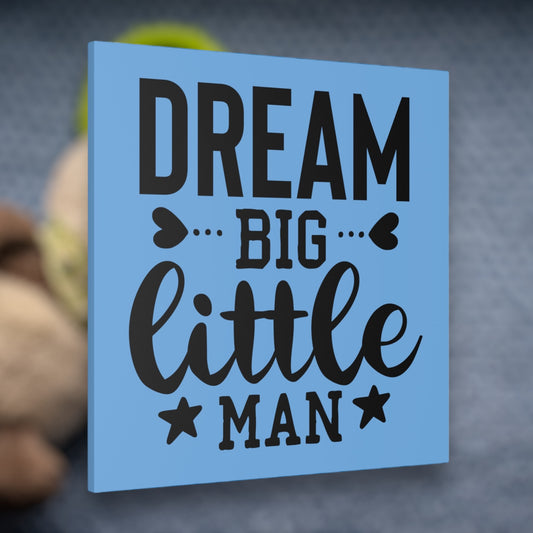 Dream Big Little Man canvas wall art with blue background
