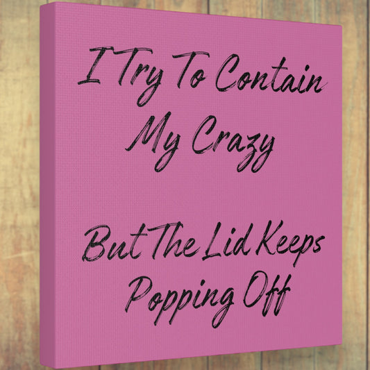 Funny canvas wall art with "I try to contain my crazy" message
