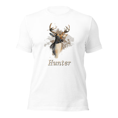 Hunter t-shirt with buck head and antlers graphic
