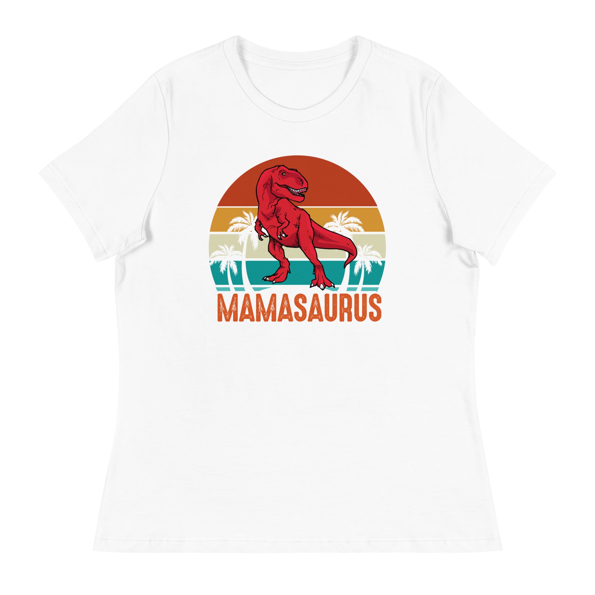 Fierce Mamasaurus Rex shirt with tropical design
