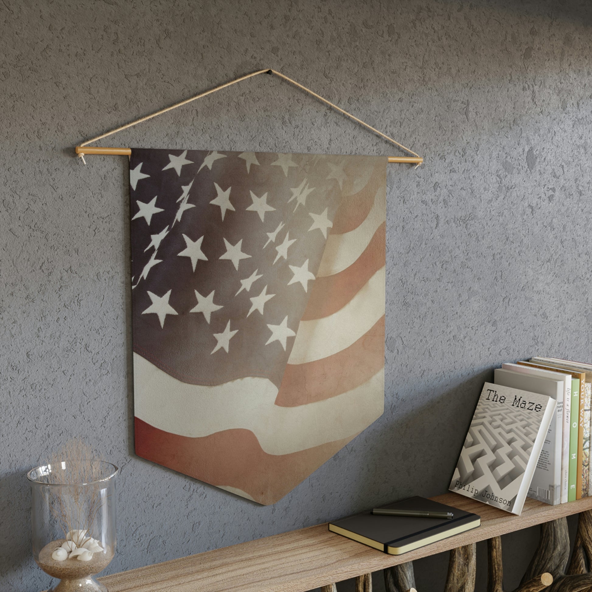 Faded American flag pennant with vintage design
