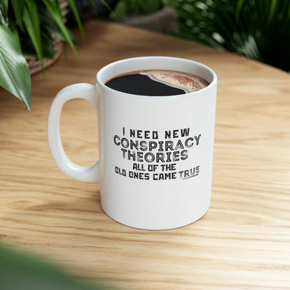 Durable white ceramic conspiracy theory mug
