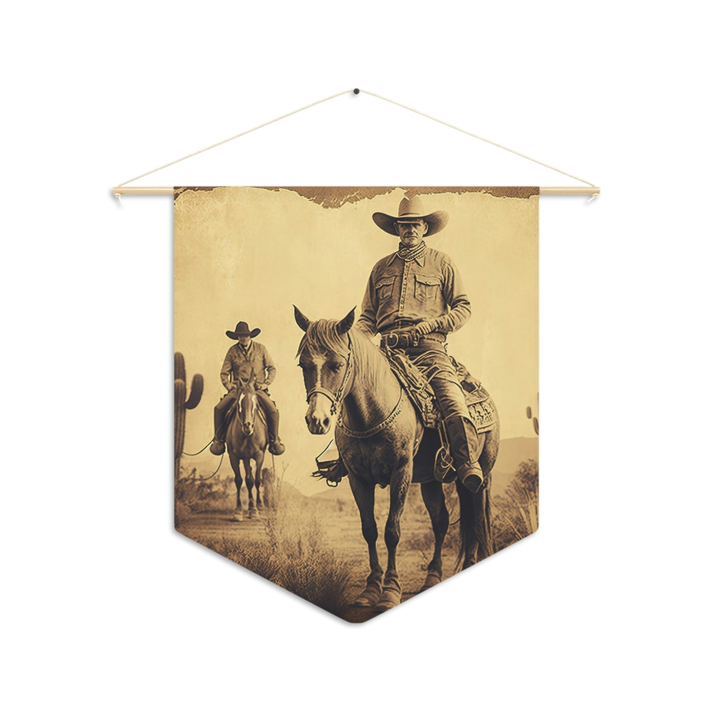 Western wall hanging pennant with vintage cowboy image
