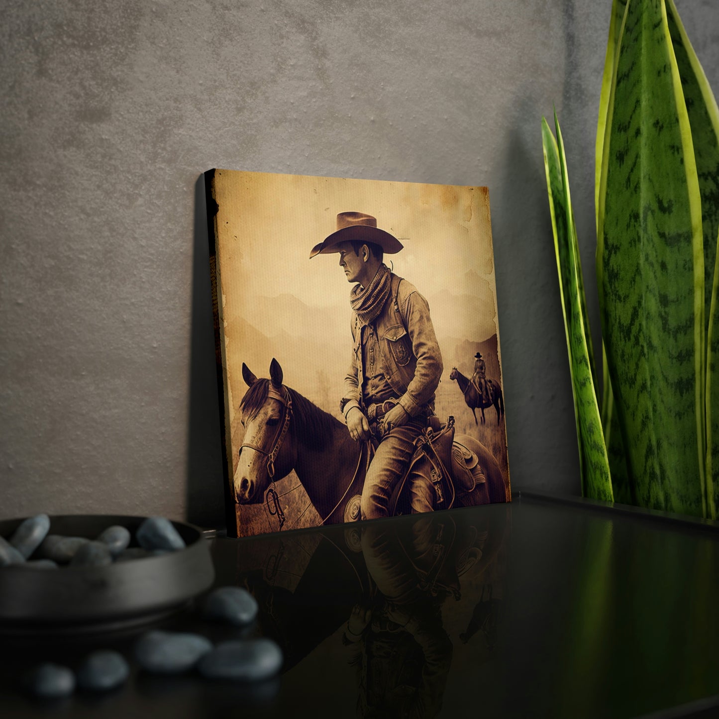 Cowboy western art print with rustic design
