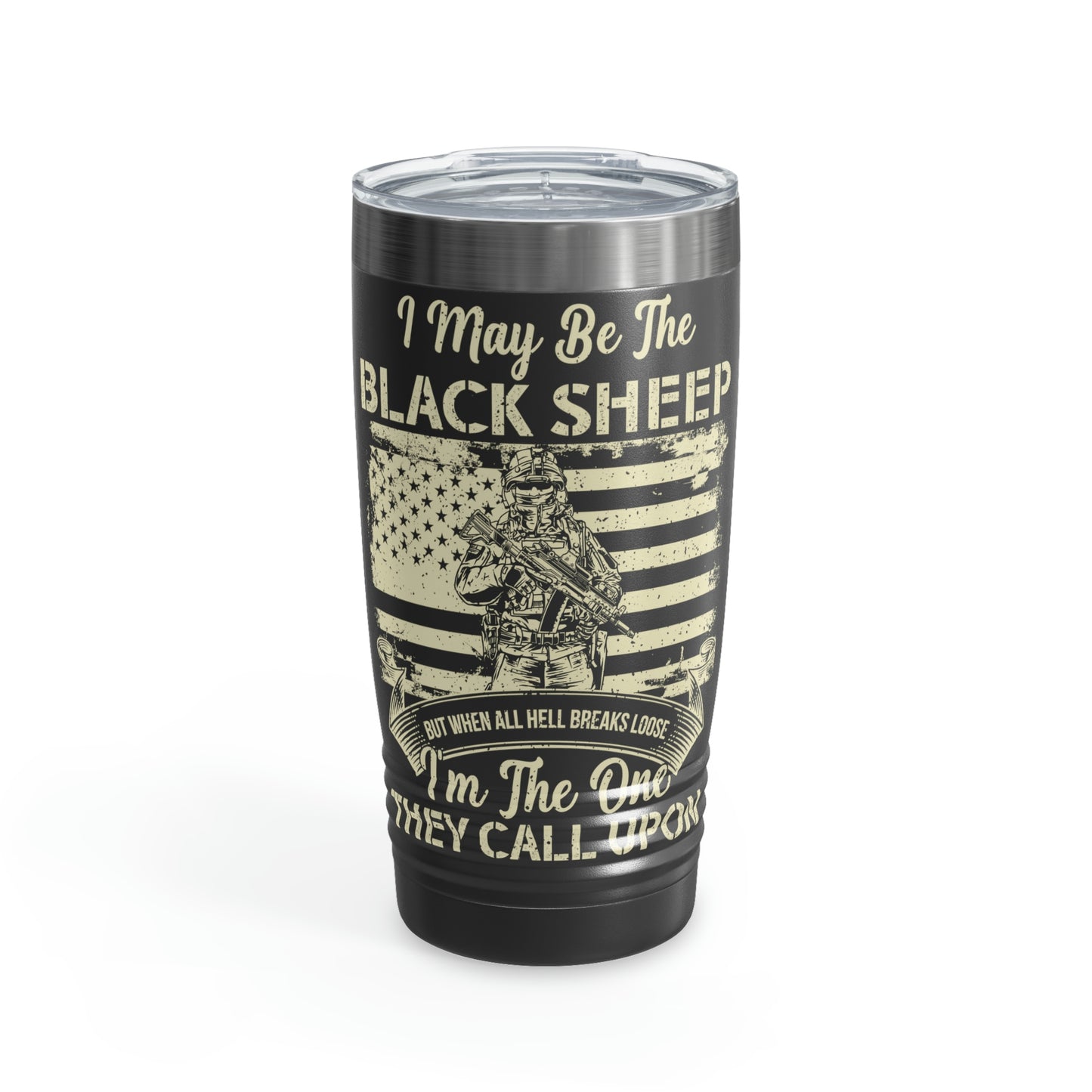 Insulated veteran tumbler with powerful black sheep message
