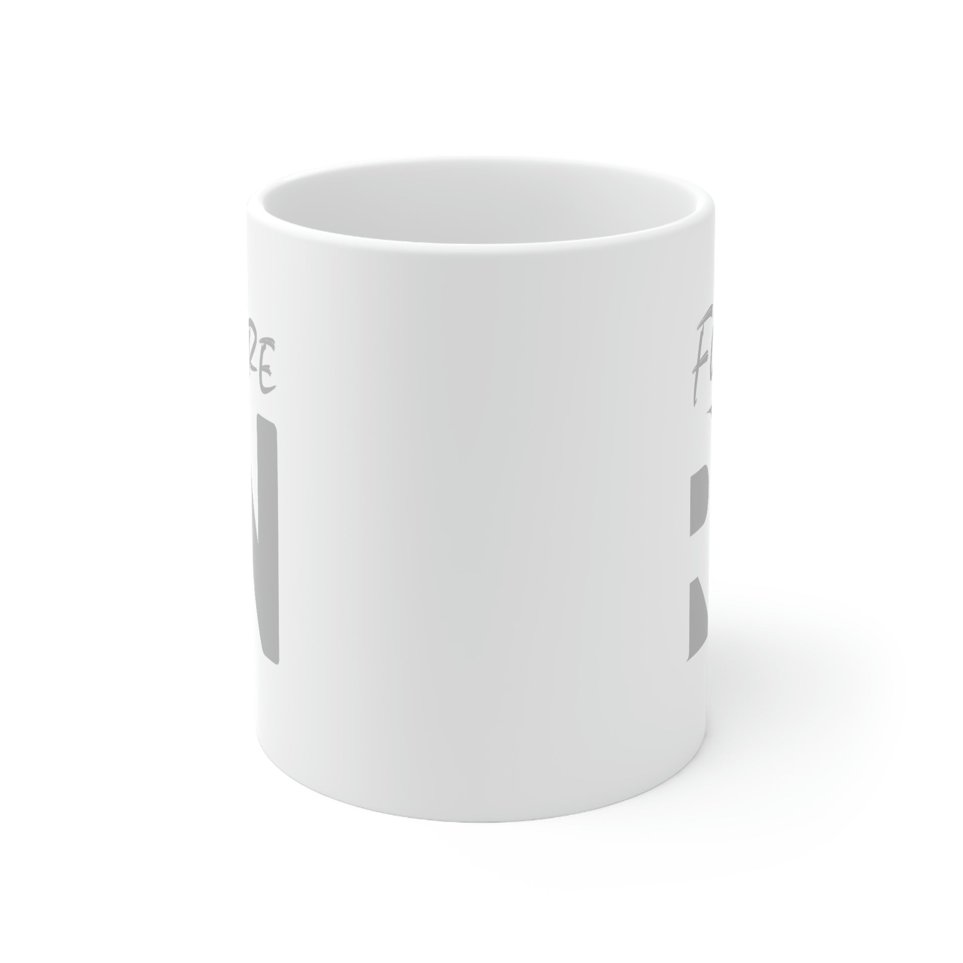 White ceramic mug with grey Future RN design
