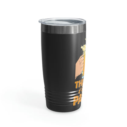 Party tumbler with beer cheers graphic and fun text
