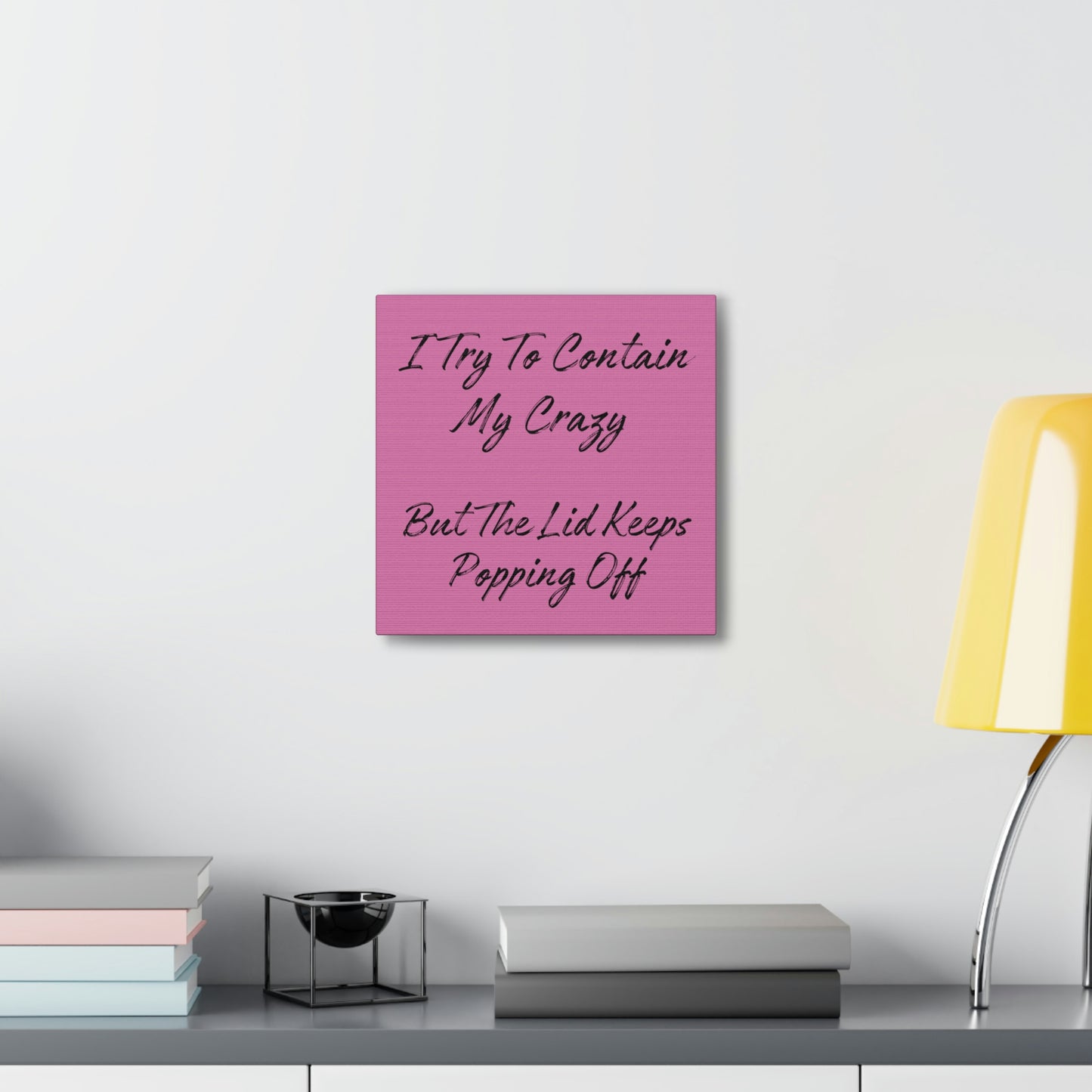 Pink canvas wall art with quirky and funny design
